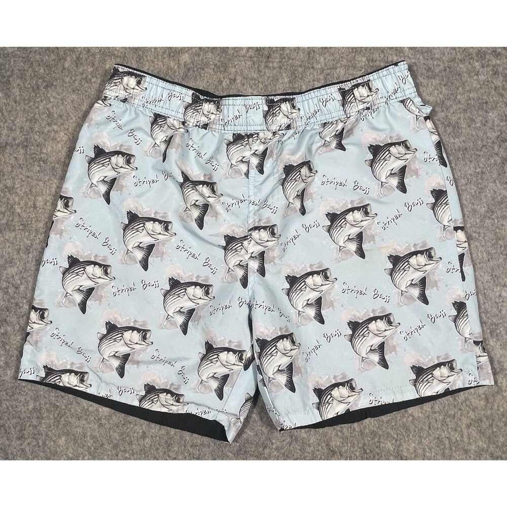 Wave Life Swim Trunks Men’s Size 34 Reversible Striped Bass Or Black Pockets 6”